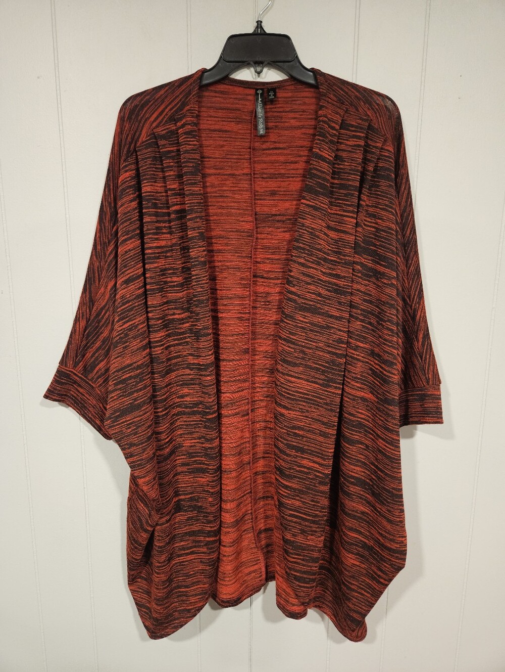 Allie & Rob Womend 3XL Red Black Long Open Front Cardigan Duster Poncho Sweater